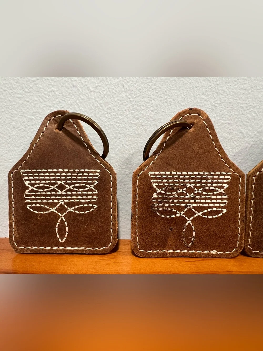 Set of 5 NEW Keyrings Natural Cow Hide Tag Shaped Leather Hair On Hide Keychain